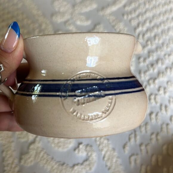 Pottery Creamer Small Pitcher Heavy Blue Stripe Texas - Picture 8 of 8